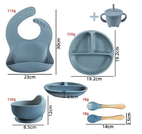 Conjunto/Kit de Alimentação para Bebês de Silicone com 8 Peças