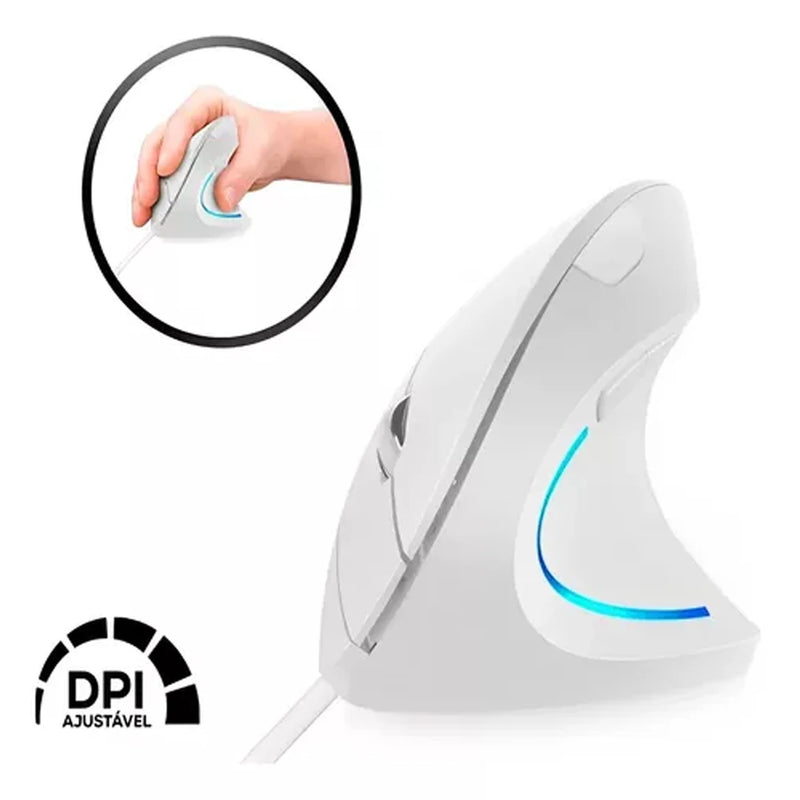 Vertical Mouse Vert Ergonomic 6 Buttons Wired Usb Led 3600 Dpi Adjustable White D5