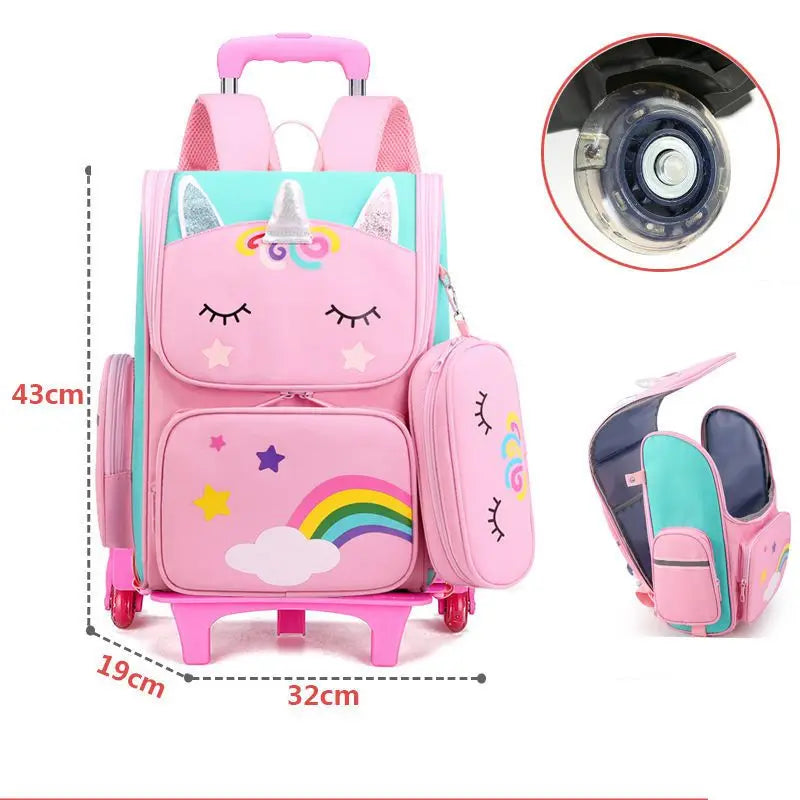 Mochila com Rodinhas Cartoon Unicorn School e Arstronauta com 2 e 6 Rodinhas