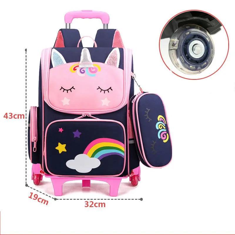 Mochila com Rodinhas Cartoon Unicorn School e Arstronauta com 2 e 6 Rodinhas