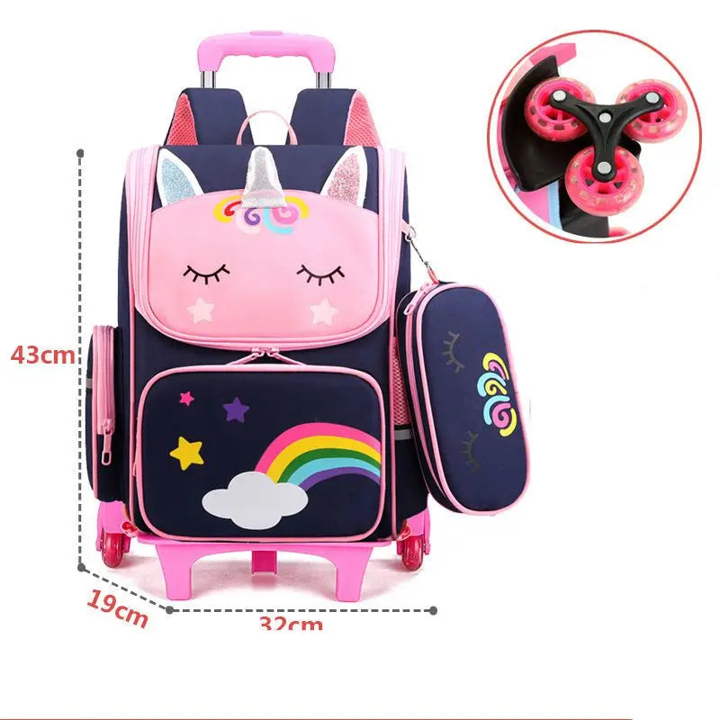 Mochila com Rodinhas Cartoon Unicorn School e Arstronauta com 2 e 6 Rodinhas