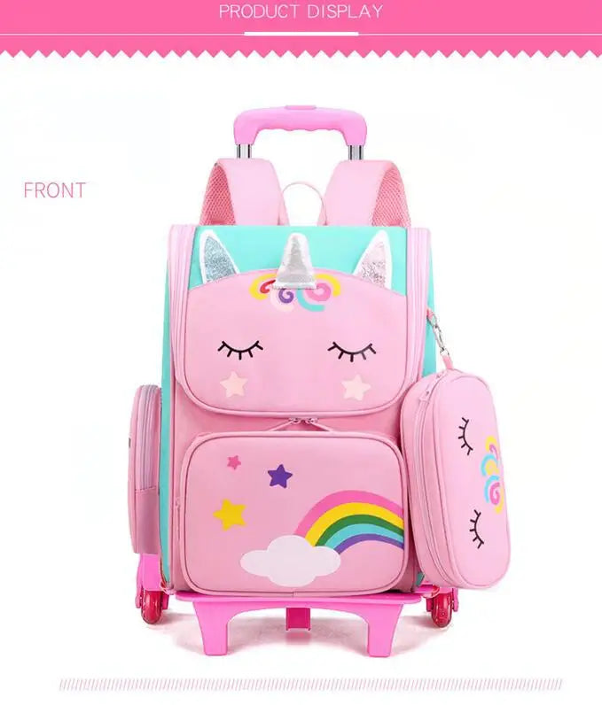 Mochila com Rodinhas Cartoon Unicorn School e Arstronauta com 2 e 6 Rodinhas