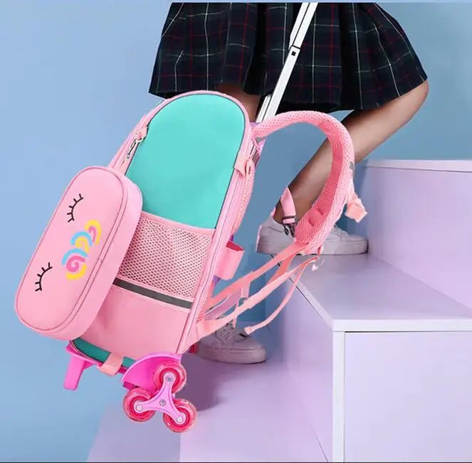 Mochila com Rodinhas Cartoon Unicorn School e Arstronauta com 2 e 6 Rodinhas