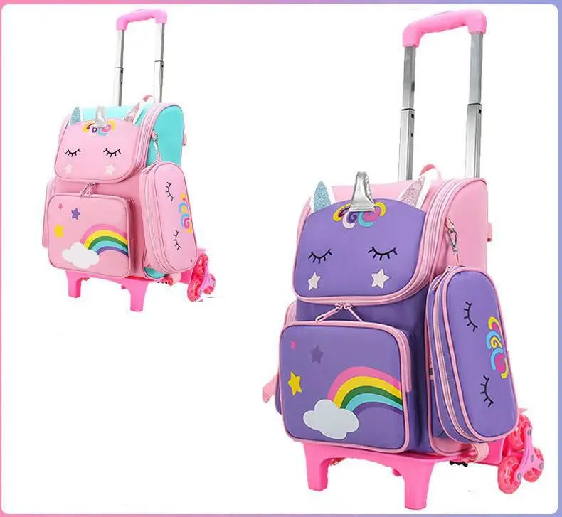 Mochila com Rodinhas Cartoon Unicorn School e Arstronauta com 2 e 6 Rodinhas