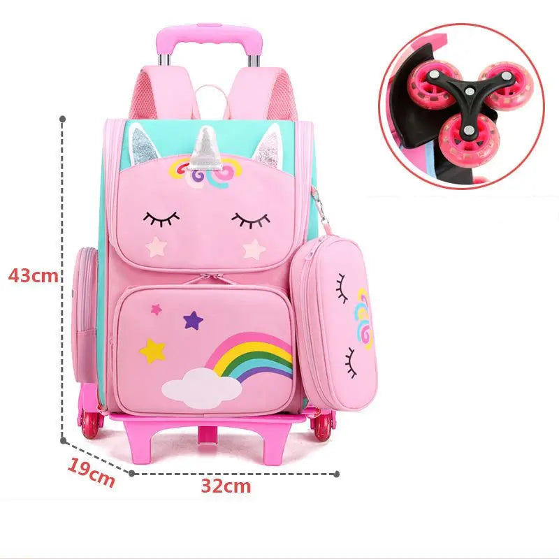 Mochila com Rodinhas Cartoon Unicorn School e Arstronauta com 2 e 6 Rodinhas