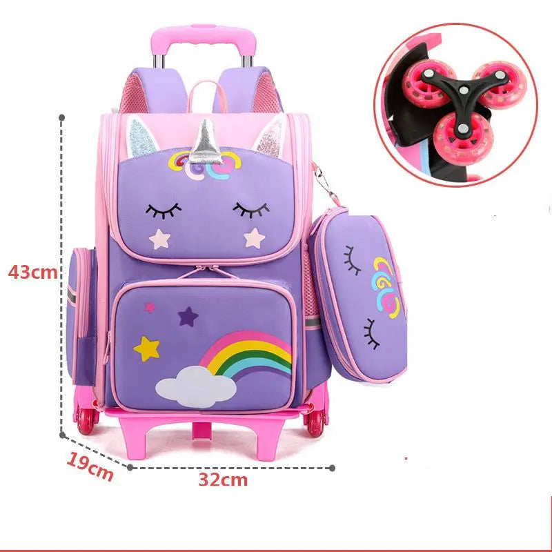 Mochila com Rodinhas Cartoon Unicorn School e Arstronauta com 2 e 6 Rodinhas