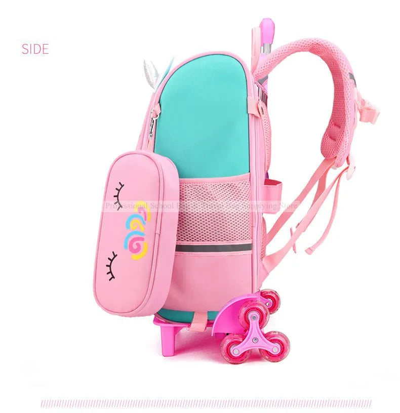 Mochila com Rodinhas Cartoon Unicorn School e Arstronauta com 2 e 6 Rodinhas