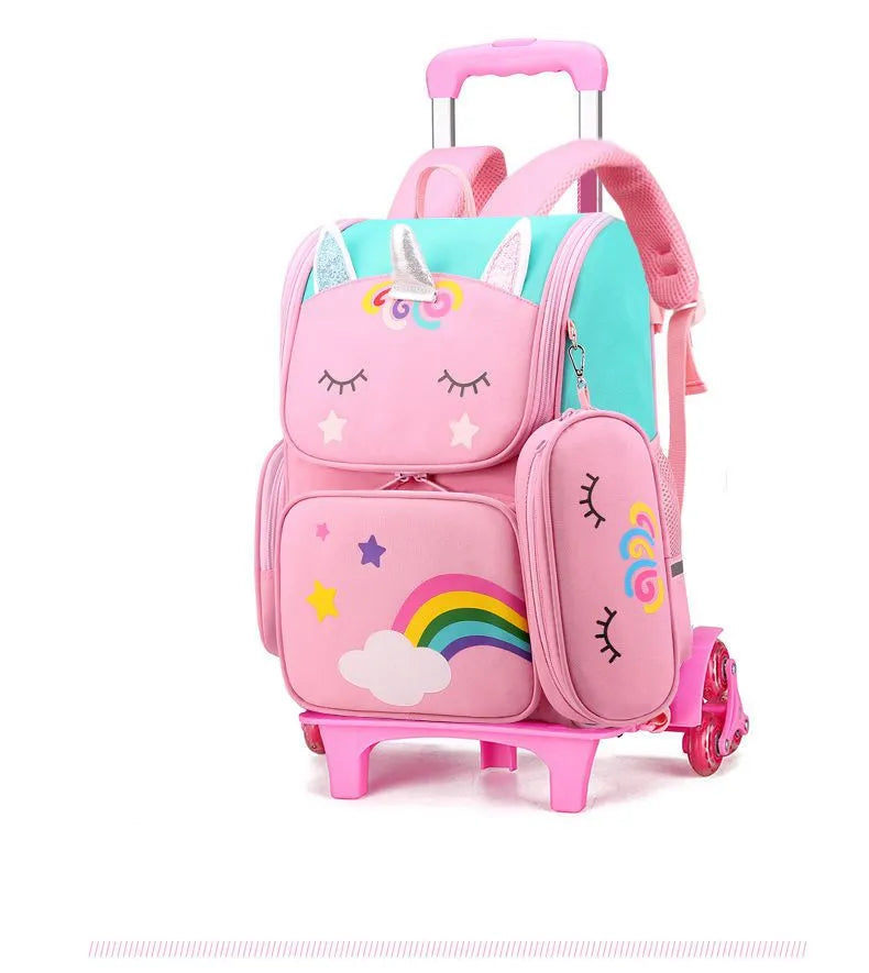 Mochila com Rodinhas Cartoon Unicorn School e Arstronauta com 2 e 6 Rodinhas