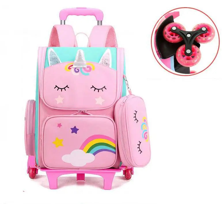 Mochila com Rodinhas Cartoon Unicorn School e Arstronauta com 2 e 6 Rodinhas