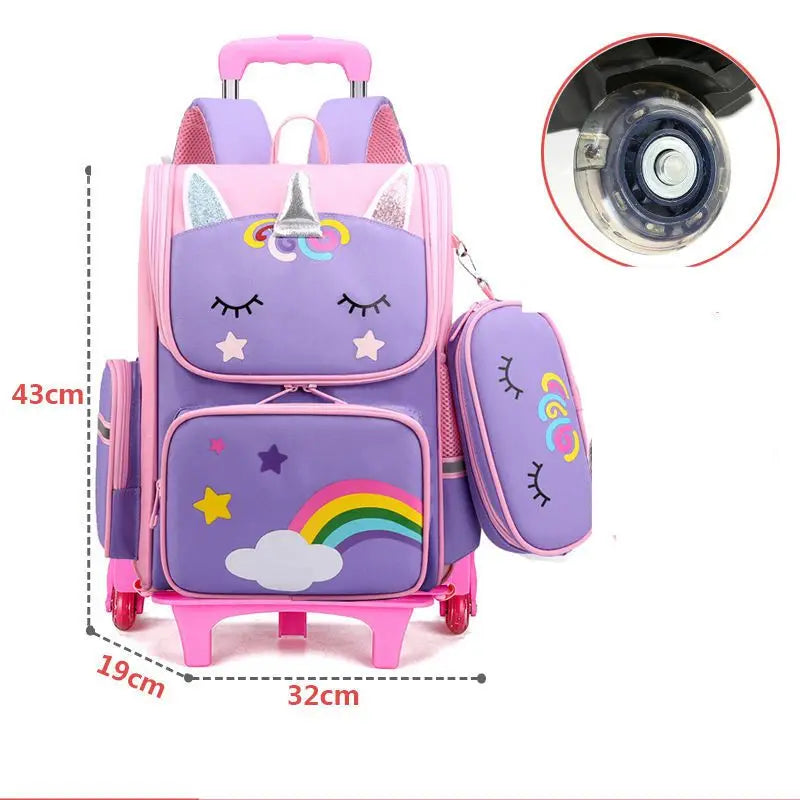 Mochila com Rodinhas Cartoon Unicorn School e Arstronauta com 2 e 6 Rodinhas