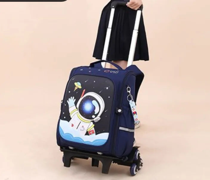 Mochila com Rodinhas Cartoon Unicorn School e Arstronauta com 2 e 6 Rodinhas