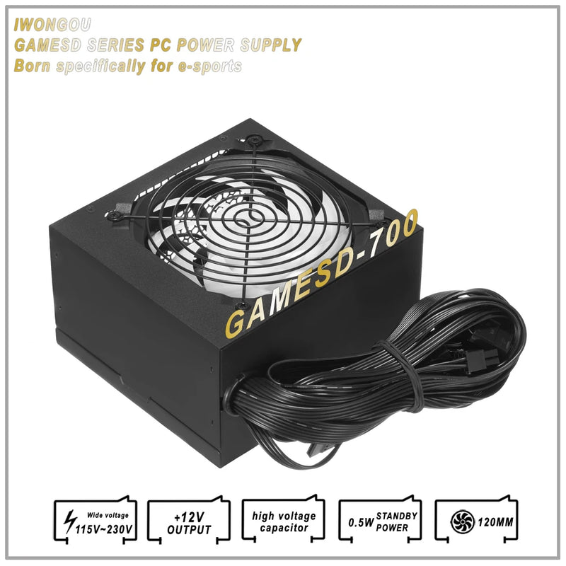 Fonte de alimentação 500W 600W 700W Pico PSU IWONGOU 12V 24Pin PC Font Atx Active PFC 110V/220V PC Gamer Source GAMESD Computer Gaming