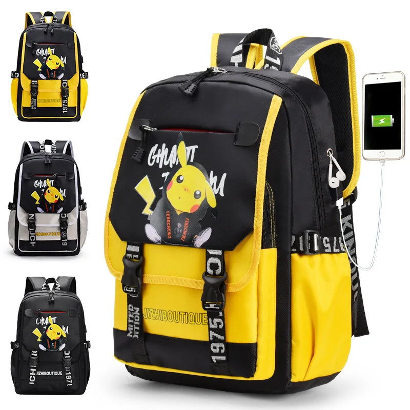 Mochila Pikachu Tamanho Grande com Entrada USB