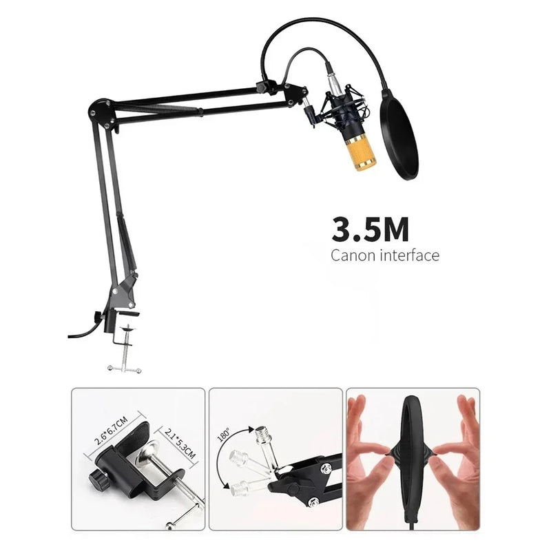 Kit Microfone Bm800 + Pop Filter + Aranha + Braço Articulado + Interface