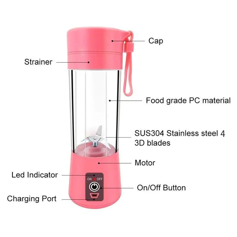 Mini Liquidificador Portátil Shake Take Recarregável Com 6 Lâmina 380ml