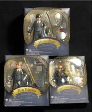 Action Figure Hermione, Ron Weasley e Harry Potter, 15cm