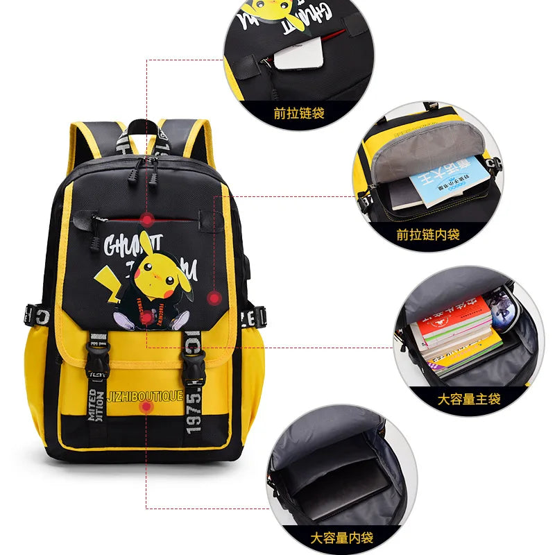 Mochila Pikachu Tamanho Grande com Entrada USB