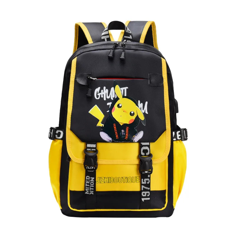 Mochila Pikachu Tamanho Grande com Entrada USB