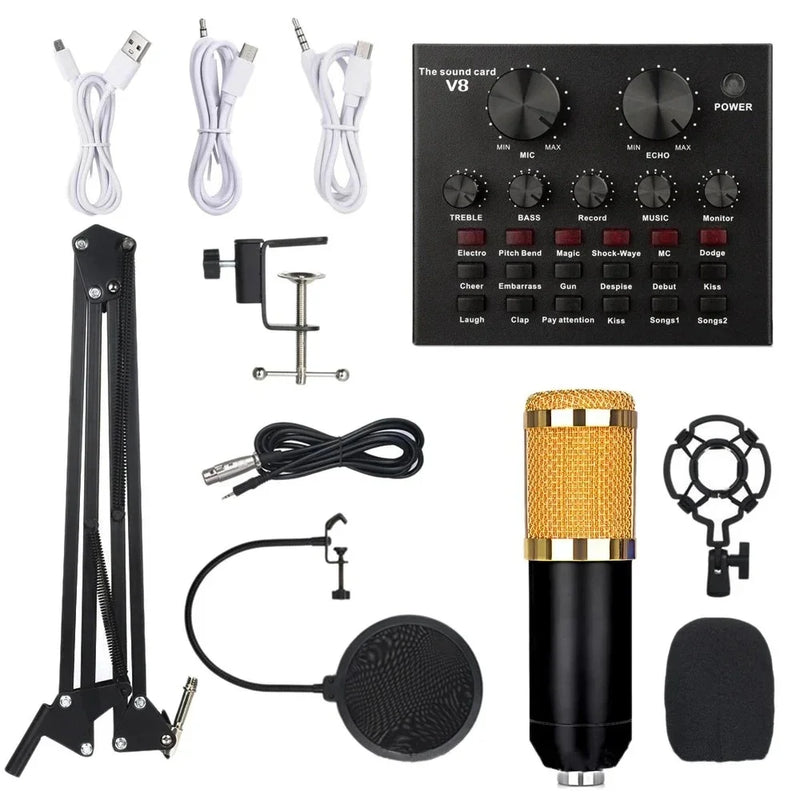 Kit Microfone Bm800 + Pop Filter + Aranha + Braço Articulado + Interface