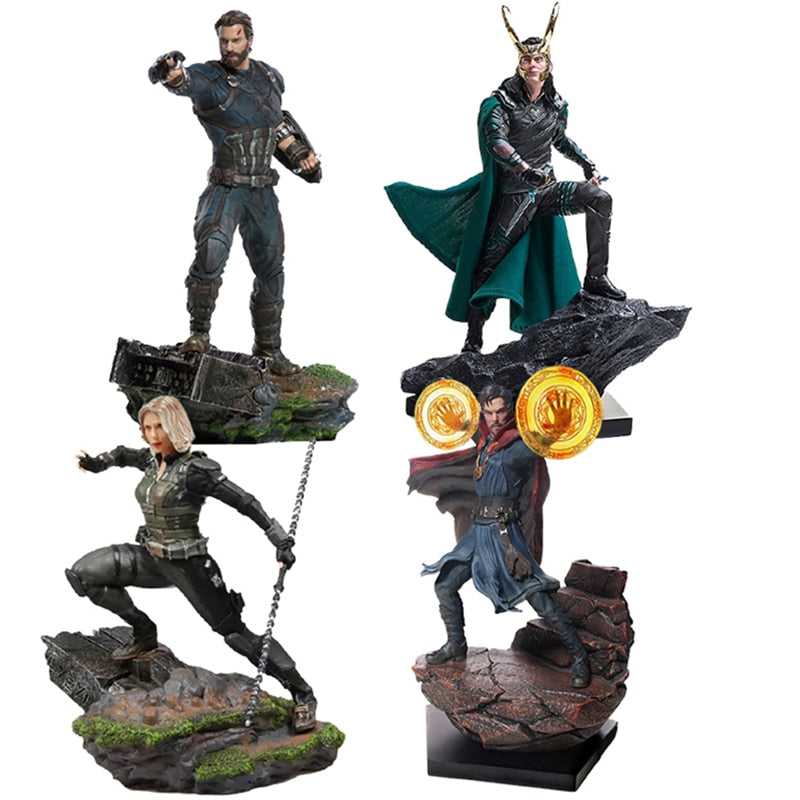 Action Figure Thanos, Capitã Marvel, Loki e Dr. Estranho.